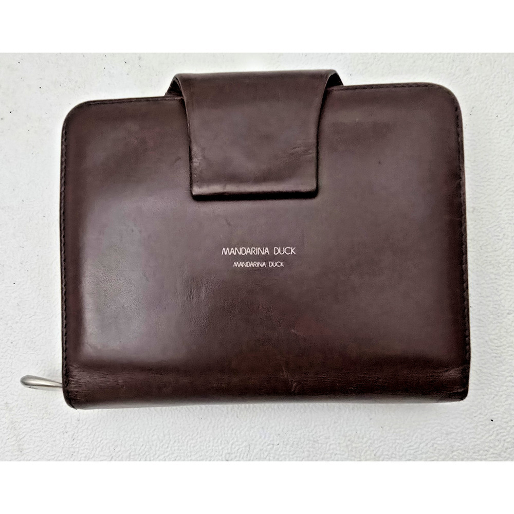 Mandarina Duck Bifold Zip Accordion Wallet Calfskin Leather Brown MD38